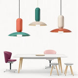 Modern Pendant Light  Mint Green and Coral Glass Shade - Product detail 7