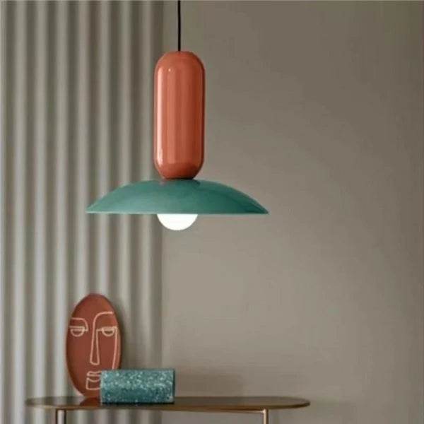 Modern Pendant Light  Mint Green and Coral Glass Shade - Product detail 4