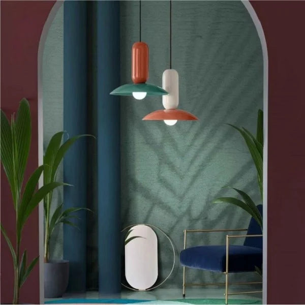 Modern Pendant Light  Mint Green and Coral Glass Shade - Product detail 8