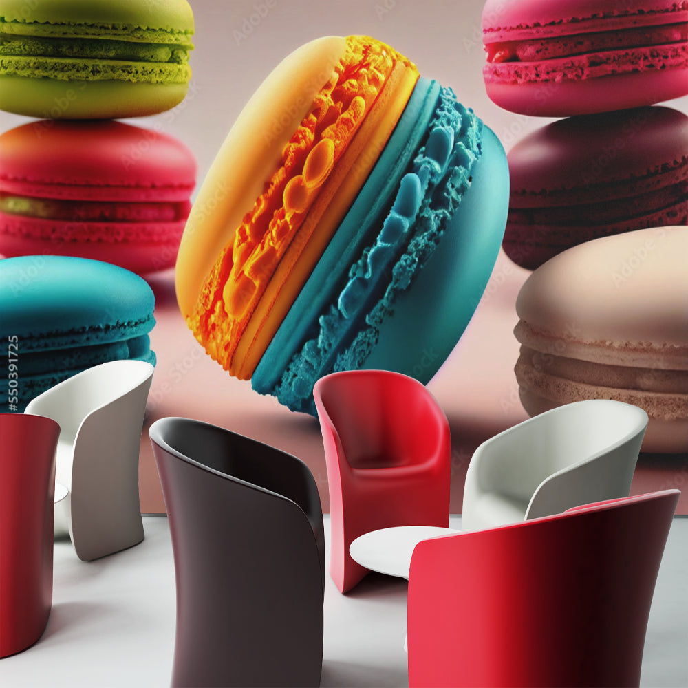 Colorful Macaron Wallpaper brightening a modern kitchen with its vibrant pastry design