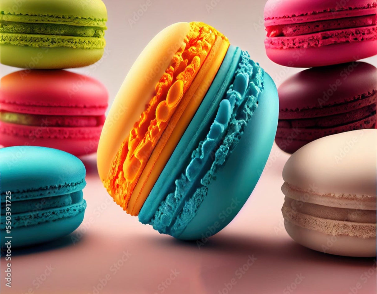 French Macaron pattern design file showing detailed pastry illustrations in vivid colors