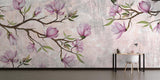 Watercolor magnolia wallpaper bringing spring feeling to home office space