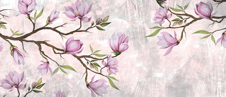 Magnolia wallpaper design file showing detailed pink watercolor florals and gentle color palette