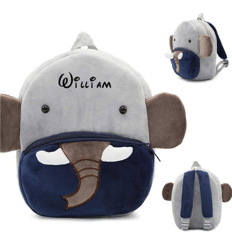 Kids Animal Backpack  Gray Elephant Design With Navy Accents - Product showcase