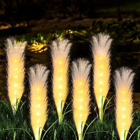 Solar Garden Path Lights  Fiber Reed LED Illumination - Product showcase