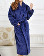 Plush Bath Robe  Long Navy Fleece Loungewear - Product showcase