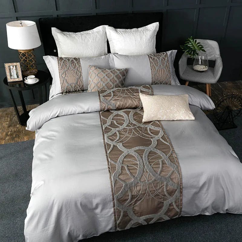 Luxury Cotton Duvet Set  Grey Egyptian Cotton Chain Pattern - Product example