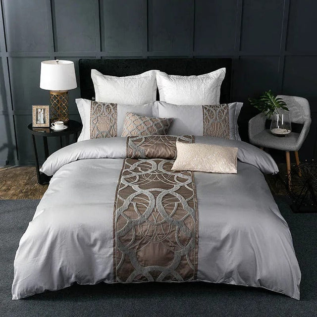 Luxury Cotton Duvet Set  Grey Egyptian Cotton Chain Pattern - Product showcase