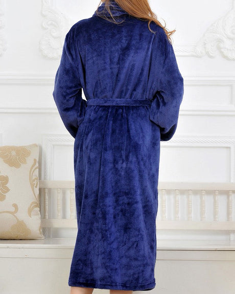 Plush Bath Robe  Long Navy Fleece Loungewear - Detailed view