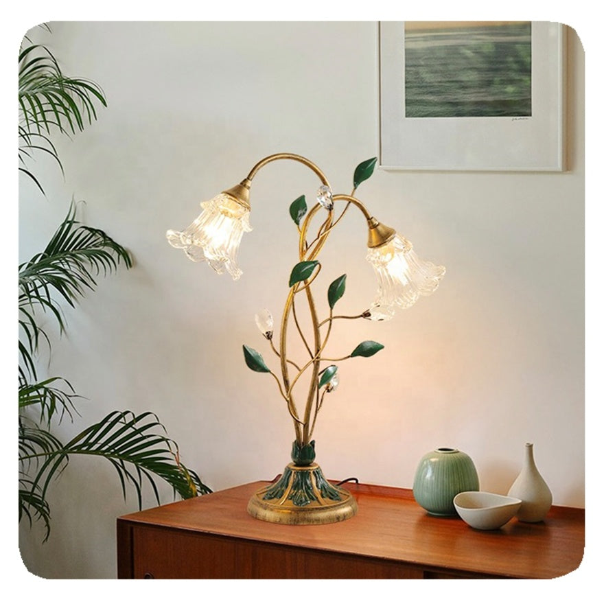 Floral Table Lamp  Crystal Glass Flower Design - Detailed view
