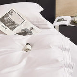 Egyptian Cotton Duvet Cover  Premium White With Striped Border - Product example