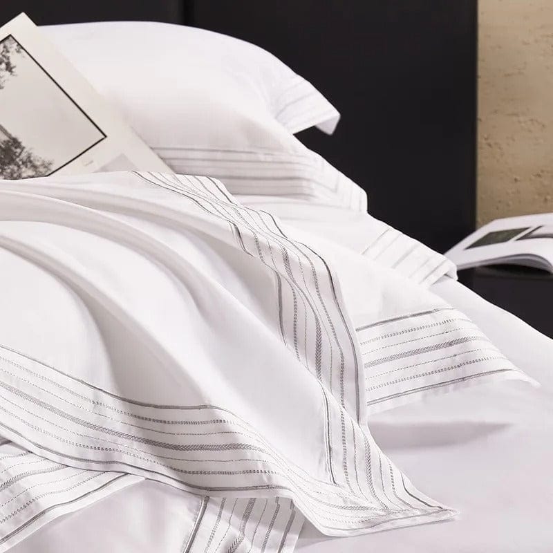 Egyptian Cotton Duvet Cover  Premium White With Striped Border - Product detail 5
