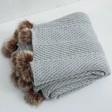 Chunky Knit Throw Blanket  Chenille Pom Pom Design - Product detail 6