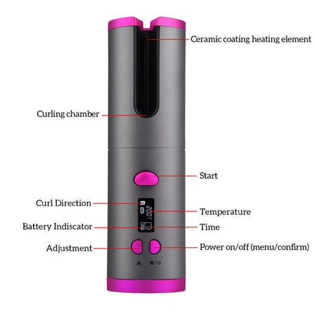 Cordless Auto Hair Curler  Tourmaline Ceramic Barrel With LCD Display - Product detail 6