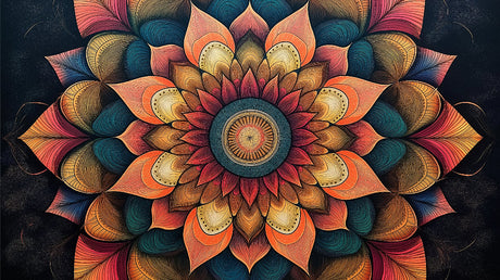 Mandala wallpaper design file showing intricate floral pattern with sunset color palette
