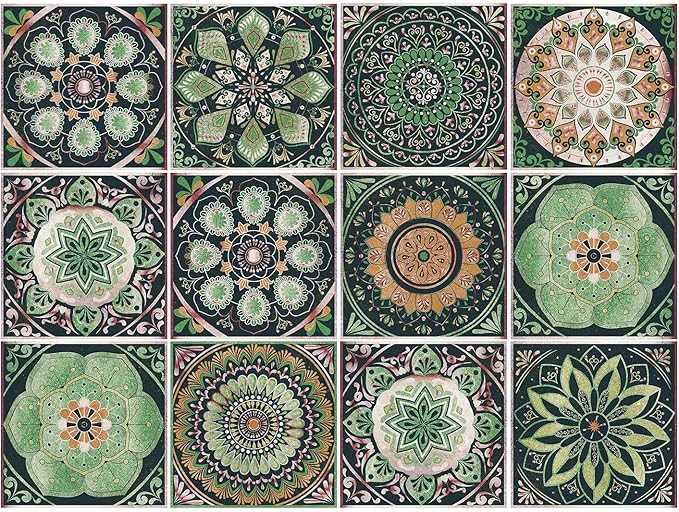 Green and gold geometric mandala pattern design file showing intricate details and metallic accents