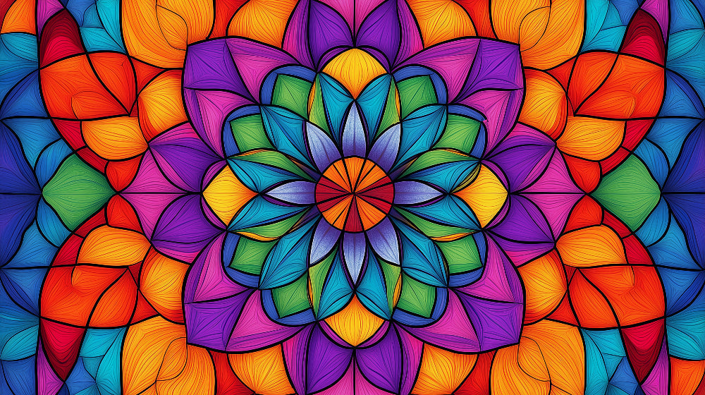 Rainbow mandala wallpaper design file showing intricate floral pattern and vivid color detail