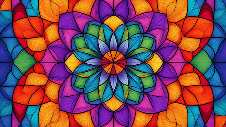 Rainbow mandala wallpaper design file showing intricate floral pattern and vivid color detail