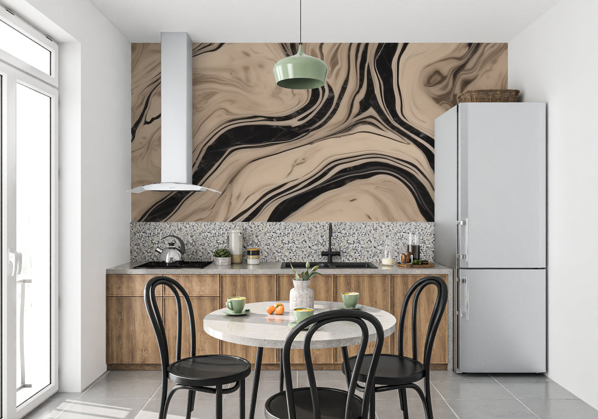 Abstract marble wallpaper design making a statement in a stylish dining area