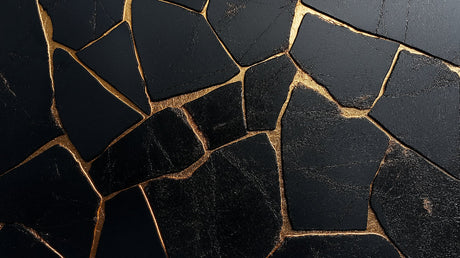 Black and gold geometric marble wallpaper design file showing intricate crack pattern and metallic details
