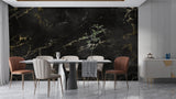 Luxury marble wall mural in master bedroom creating dramatic accent wall behind bed