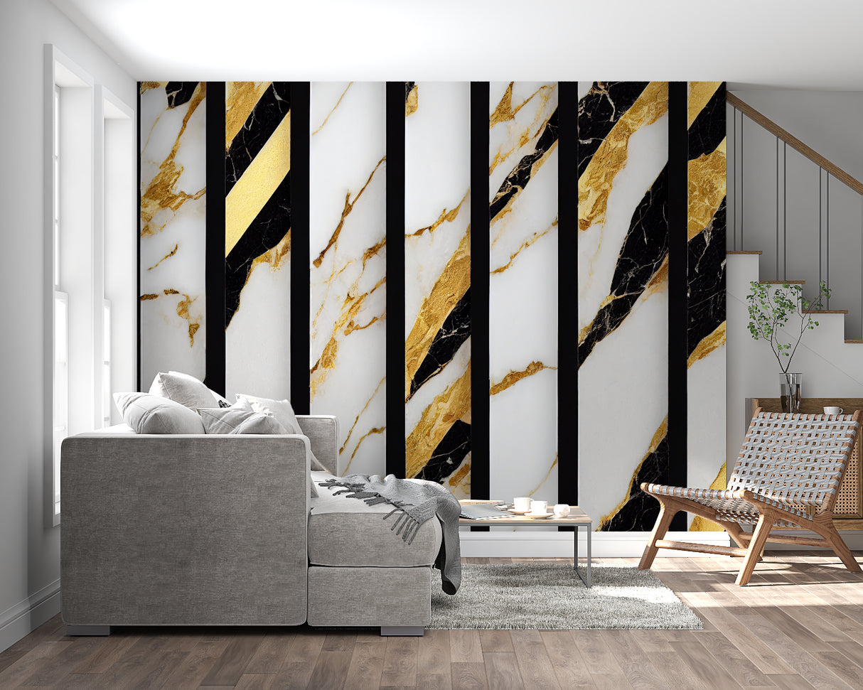 Modern marble wallpaper creating dramatic entryway impact