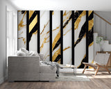 Modern marble wallpaper creating dramatic entryway impact