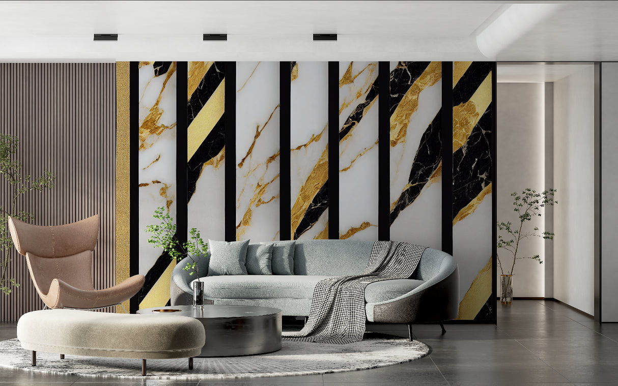 Black and gold marble mural in upscale office space