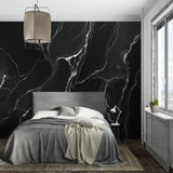 Luxury marble wall mural showcased in elegant master bedroom setting