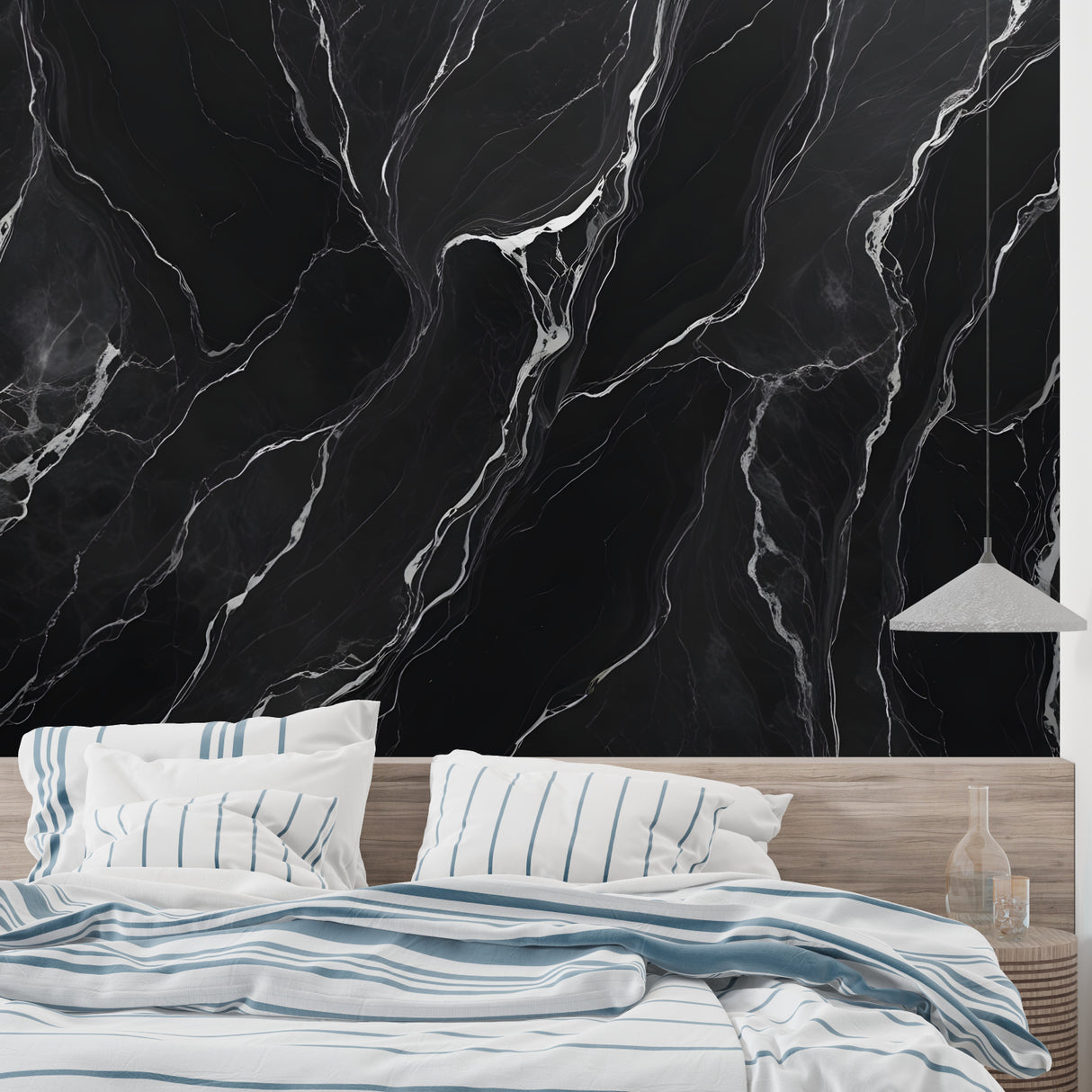 Modern marble wall mural adding sophistication to home office space