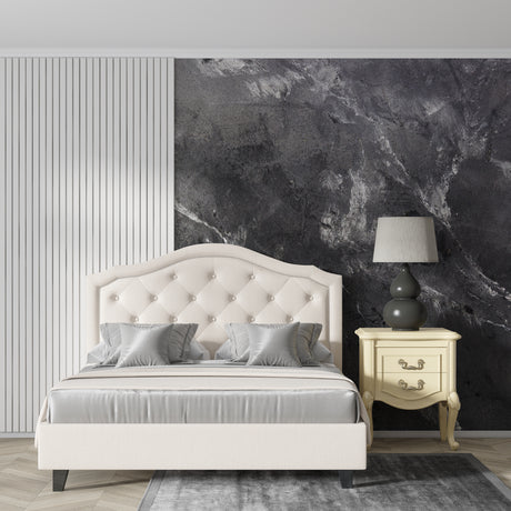 Dark grey marble wallpaper creating drama in a modern living room with clean furniture lines