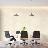 Dining room with beige marble wallpaper showing delicate gold veins in natural lighting