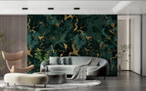 Emerald marble wall mural creating luxury atmosphere in home office