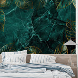 Emerald marble and gold leaf design creating luxury feel in home office space