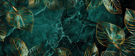 Design file showing detailed emerald marble pattern with delicate gold leaf overlay
