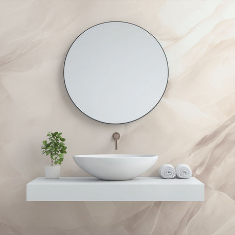 Marble effect wallpaper in modern living room showing flowing beige pattern creating depth and sophistication