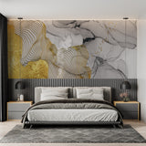 Luxury bathroom with grey and gold marble wallpaper design