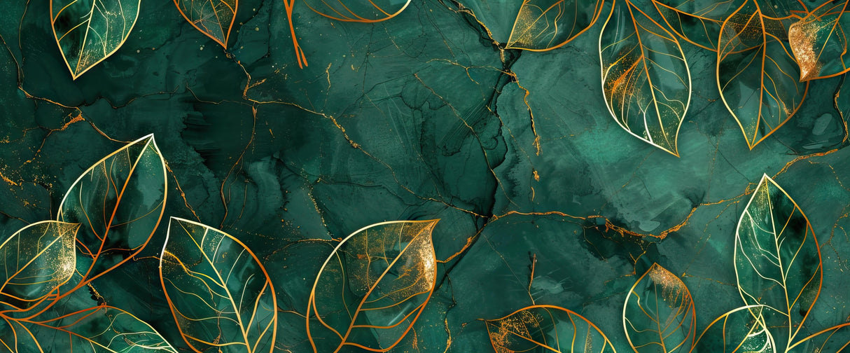 Design file showing detailed emerald marble texture with delicate gold leaf pattern