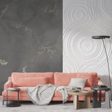 Luxury marble wall mural in master bedroom with gold accents
