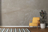 Stone effect wallpaper transforming a home office with its natural beige tones and subtle veining