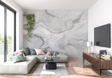 Abstract marble wallpaper creating luxury feel in dining room