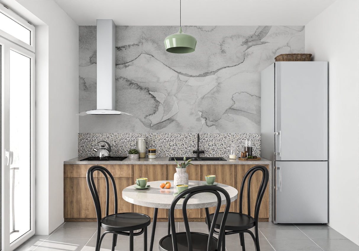 Modern marble effect mural in home office with natural light
