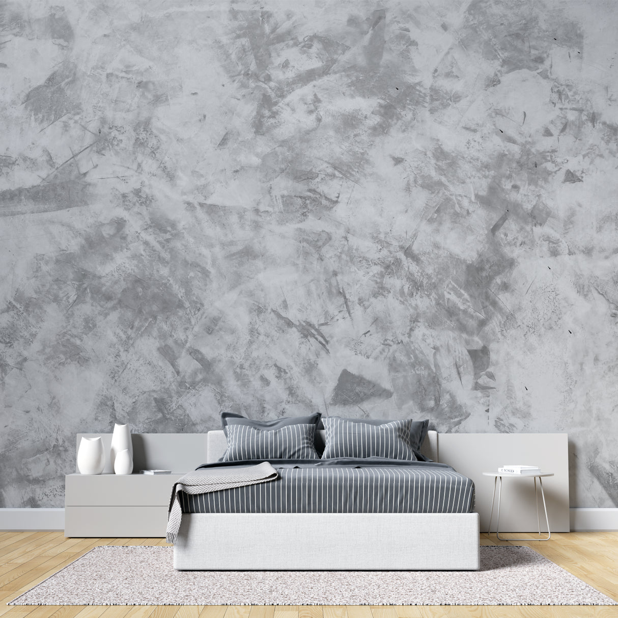 Grey stone texture wallpaper in contemporary bedroom setting