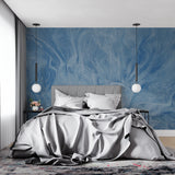 Marble wave wallpaper bringing movement to minimalist bathroom design
