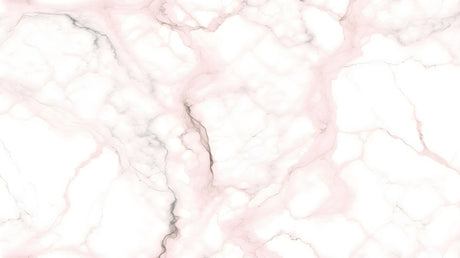 Pink marble wallpaper in modern bathroom with freestanding tub, showing elegant stone pattern and soft lighting