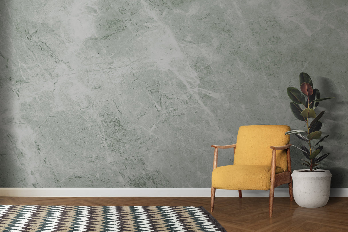 Sage green marble wall mural in elegant dining room setting