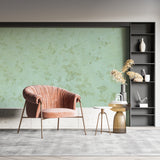Green marble effect wall mural in dining room with contemporary furniture