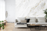 Elegant marble wall mural with gold veins in master bedroom setting