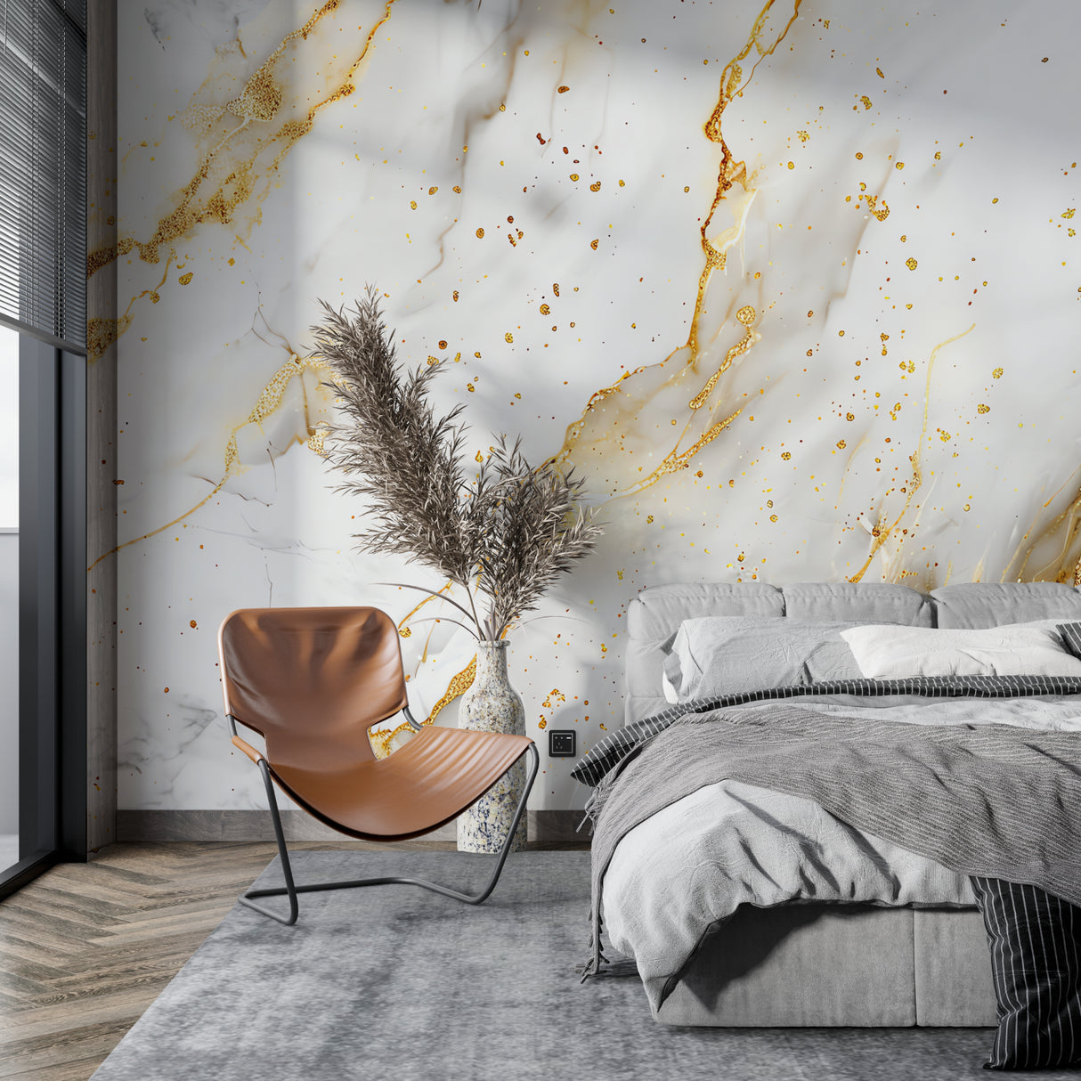 Marble wall mural bringing sophistication to home office space