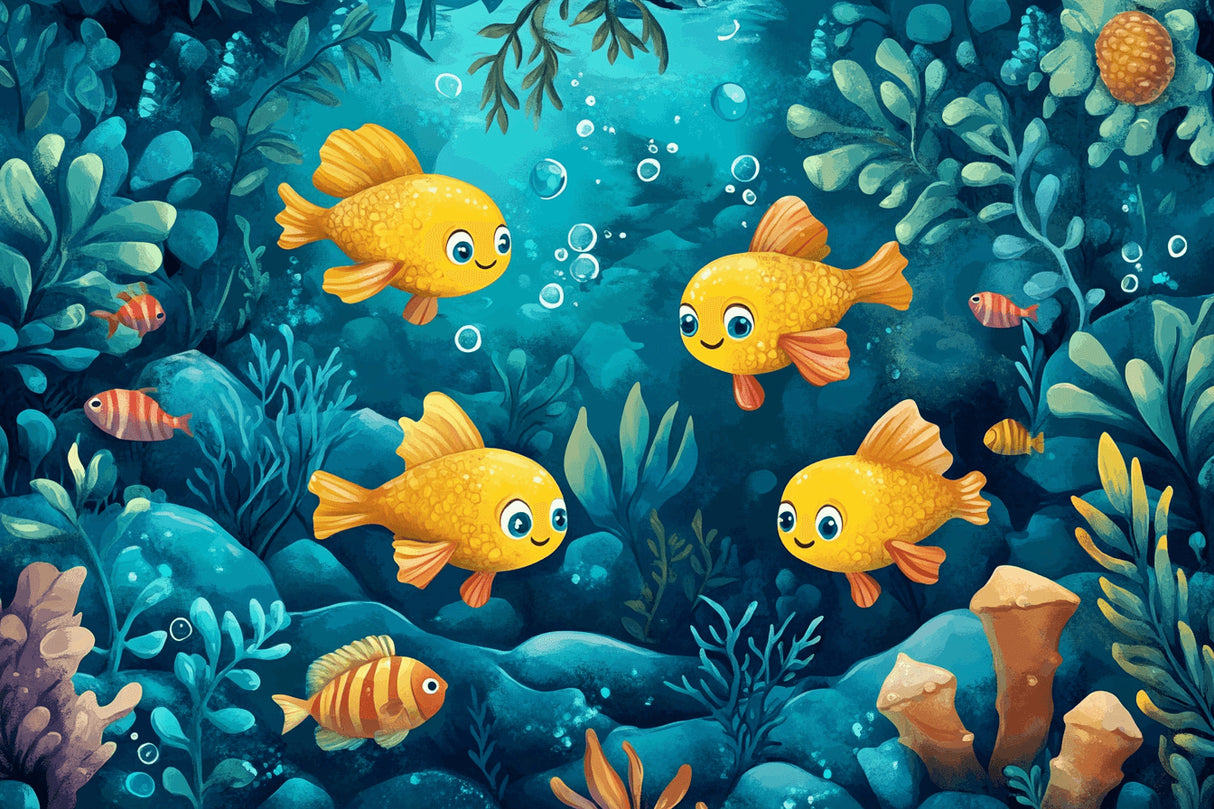 Marine animals wallpaper design file showing detailed yellow fish pattern and underwater elements